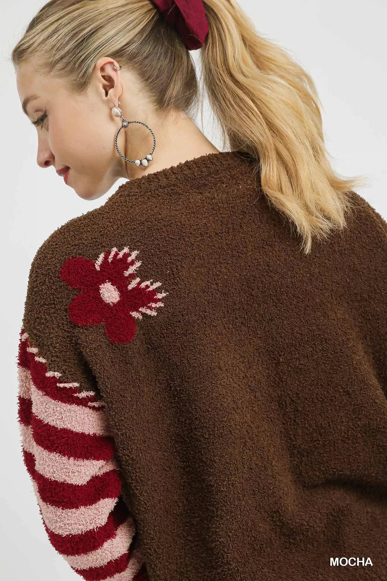 Flower Jacquard Striped Long Sleeve Sweater Shop Fall Styles at In Style Chics Boutique 
