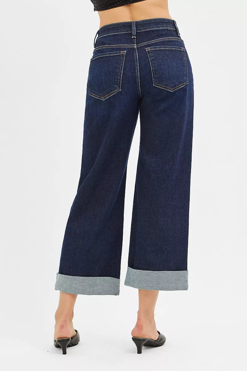 RISEN Mid Rise Fit Ankle Wide Roll Up Jeans at In Style Chics Boutique 