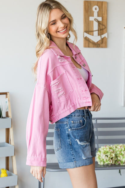 Veveret Fringe Distressed Button Up Denim Jacket for Women - In Style Chics Boutique LLC