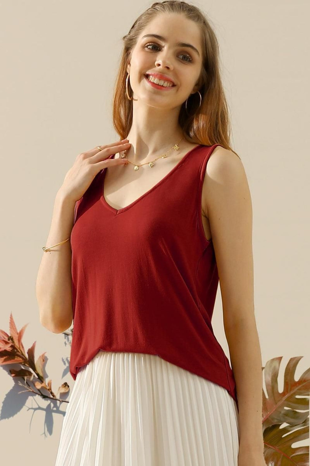 Ninexis Full Size V-Neck Curved Hem Tank - More Colors - In Style Chics Boutique LLC