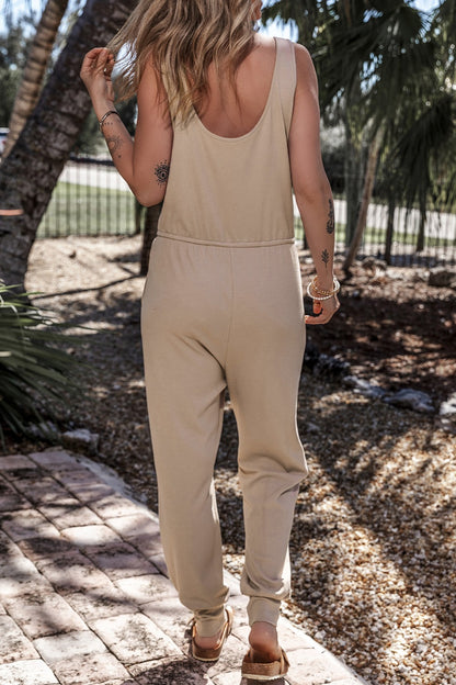 Drawstring Notched Wide Strap Jumpsuit - In Style Chics Boutique LLC