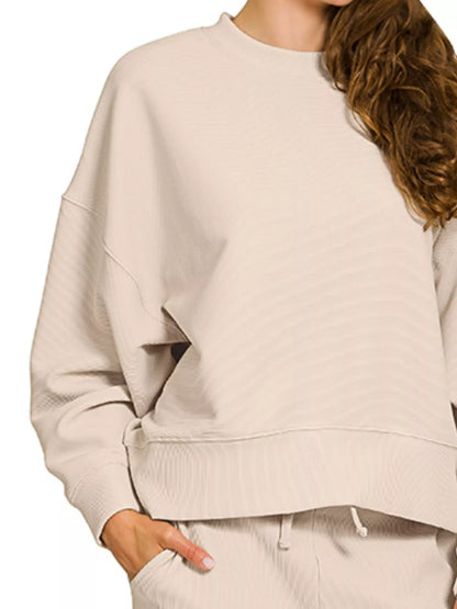 Ribbed Round Neck Pullover and Drawstring Pants Set at In Style Chics Boutique 