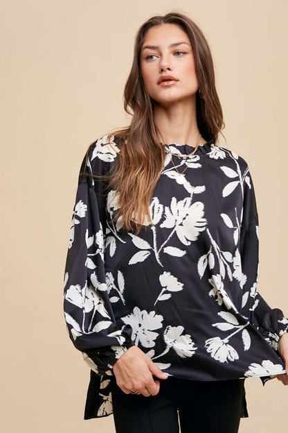Annie Wear Frill Printed Balloon Sleeve Blouse - In Style Chics Boutique LLC