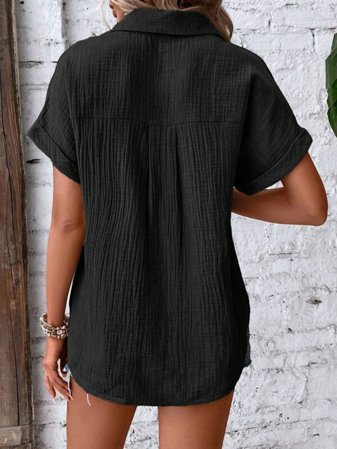 Textured Button Short Sleeve Shirt More Colors! - In Style Chics Boutique LLC