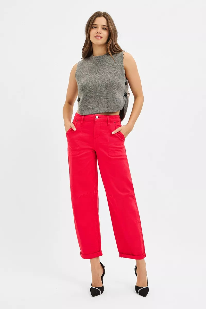 RISEN High Rise Ankle Cuffed Barrel Pants at In Style Chics Boutique 
