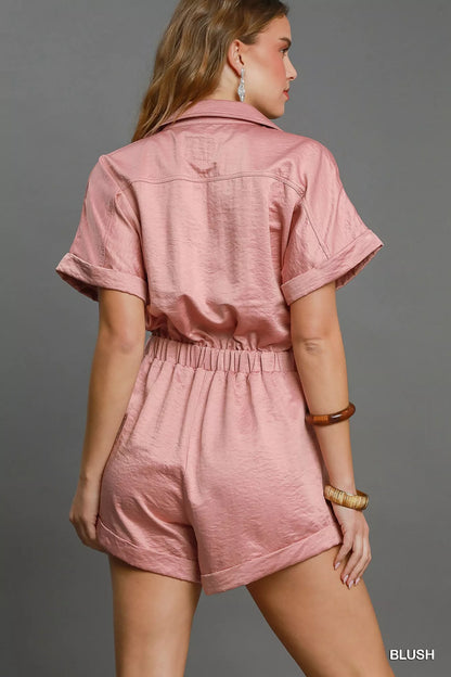 Button Down Charmeuse Romper at In Style Chics Boutique 