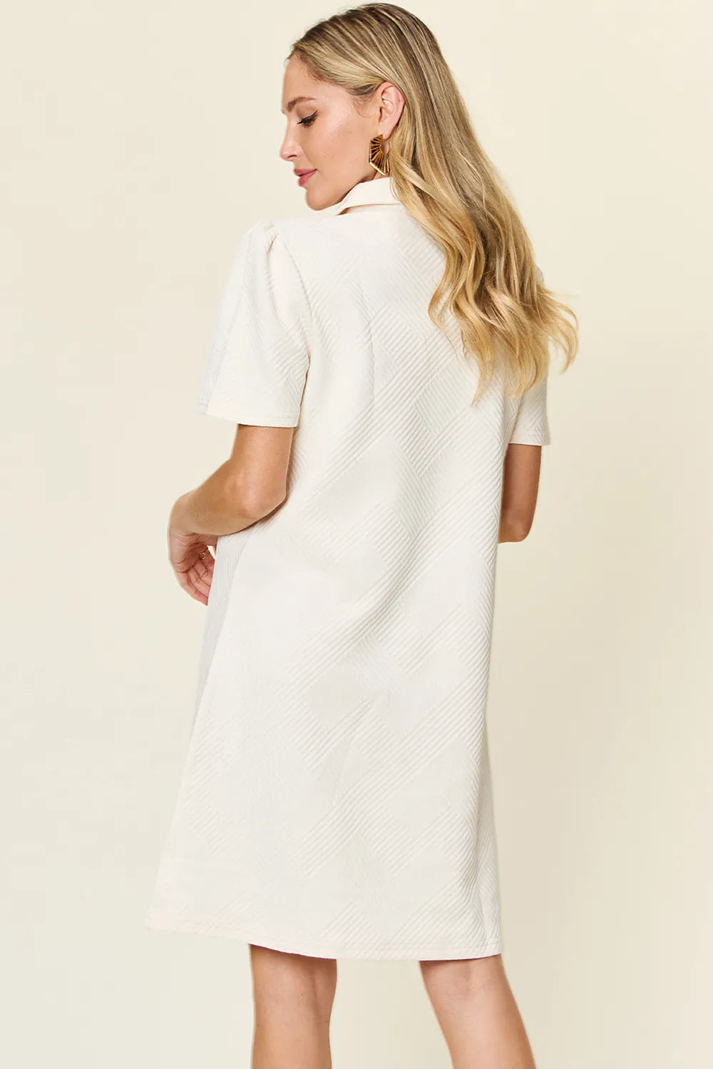 Short Sleeve Dress, Textured Collared Neck - In Style Chics Boutique Women's Juniors Plus Size Clothes 