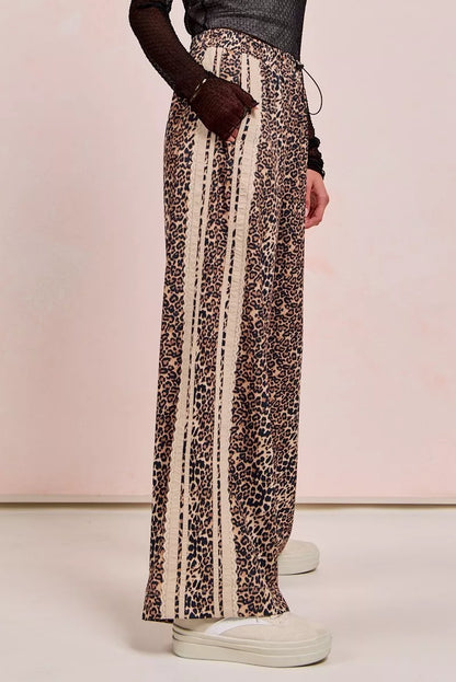 Leopard Printed Track Pants with Side Contrast Lace at In Style Chics Boutique 