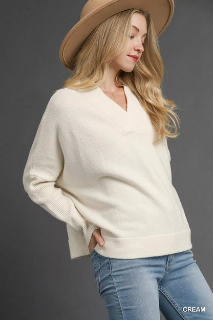 V-Neck Sweater with Wide Trim Detail at In Style Chics Boutique 