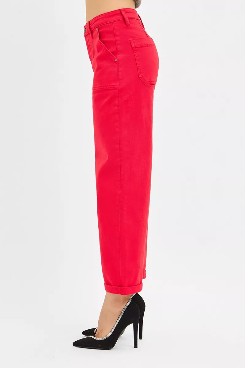 RISEN High Rise Ankle Cuffed Barrel Pants at In Style Chics Boutique 