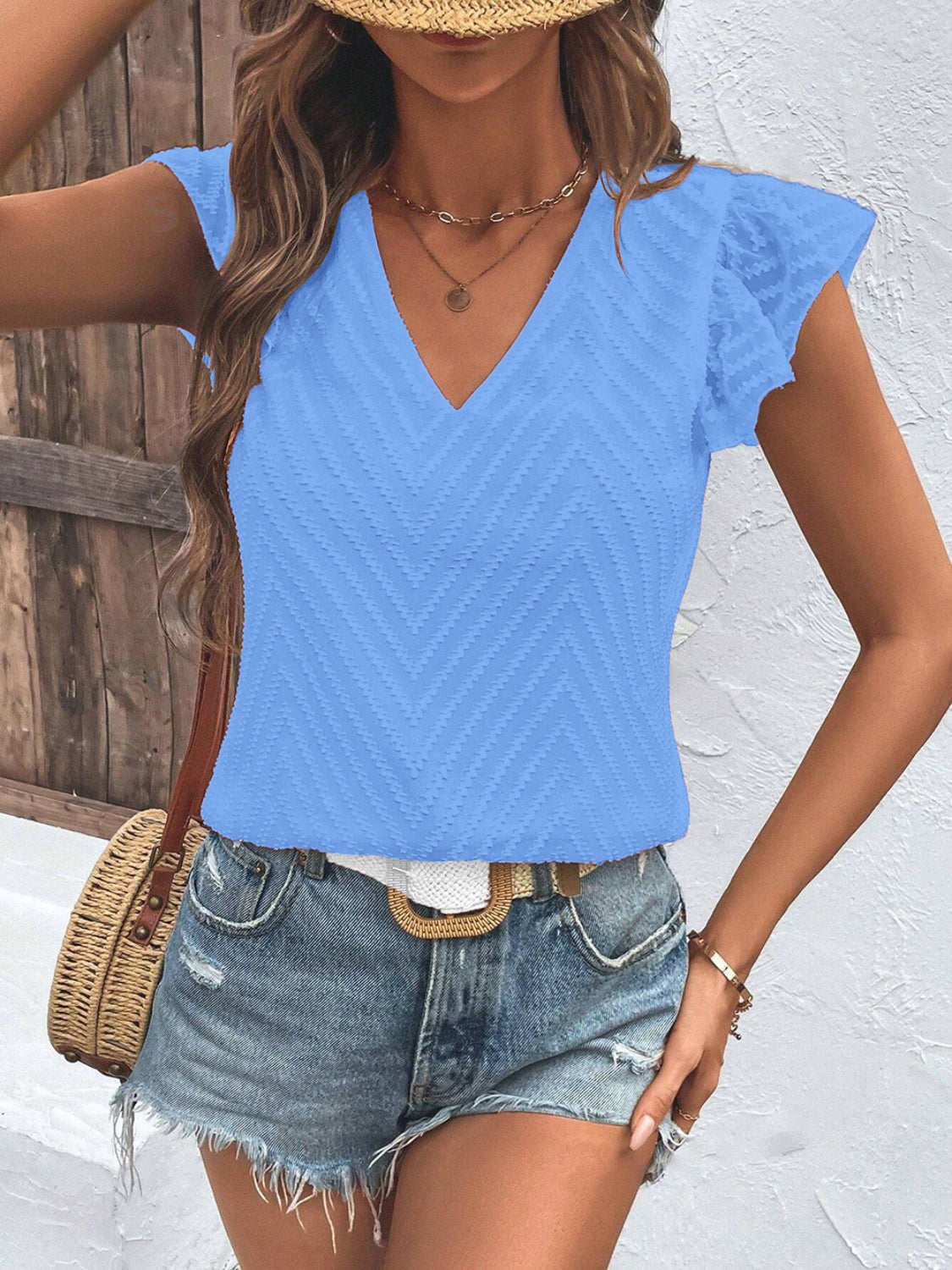 Textured V-Neck Cap Sleeve Blouse More Colors! - In Style Chics Boutique LLC