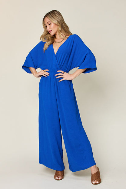 Double Take Full Size Half Sleeve Wide Leg Jumpsuit - In Style Chics Boutique LLC