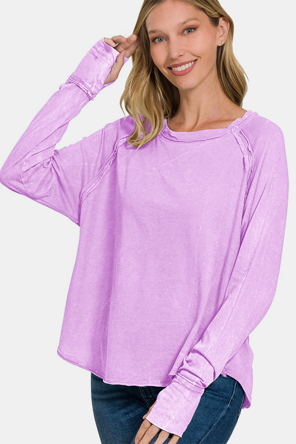 Zenana Round Neck Thumbhole Long Sleeve T-Shirt - In Style Chics Boutique LLC