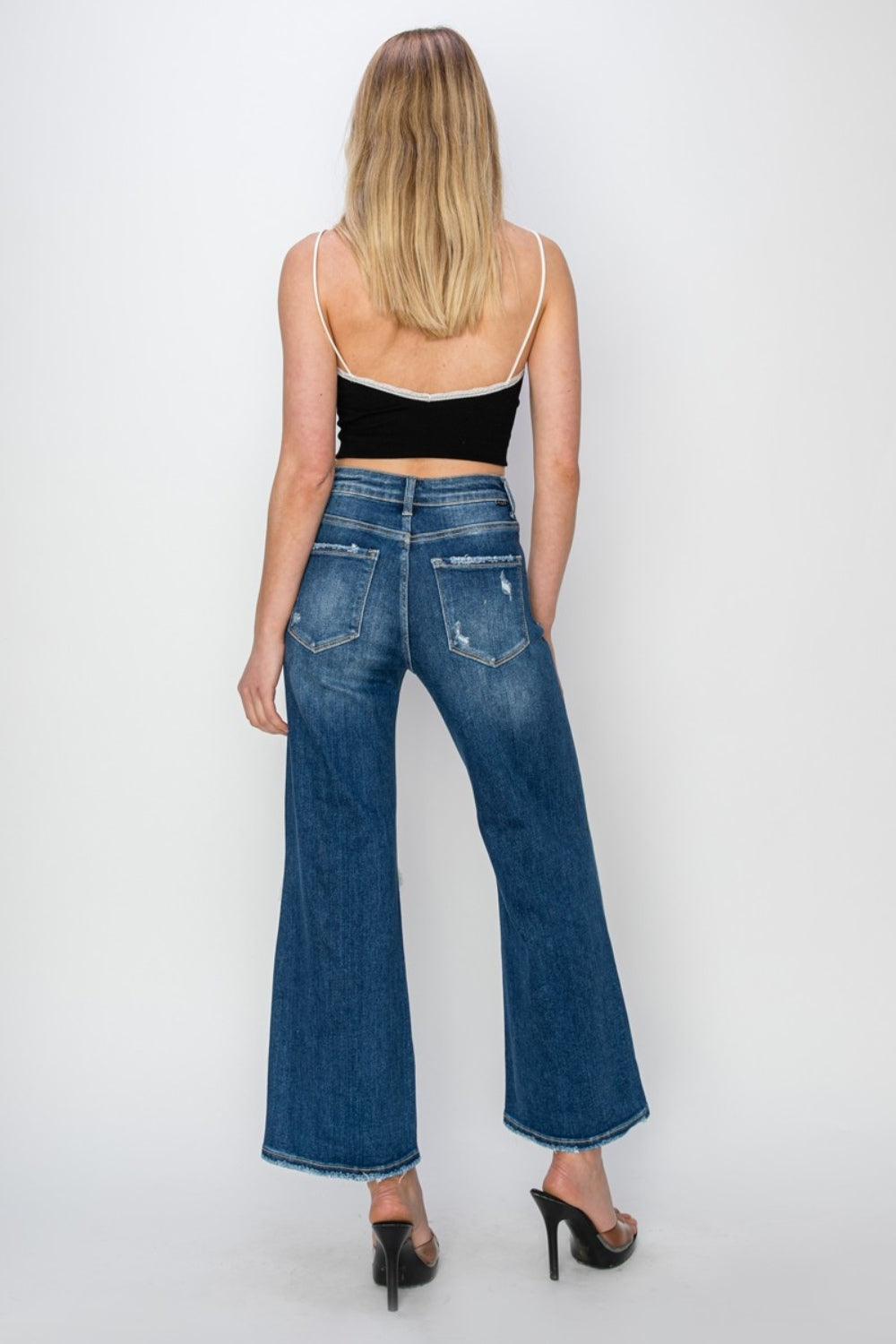 Risen Full Size High Rise Patch Detailed Wide Leg Crop Jeans - In Style Chics Boutique LLC