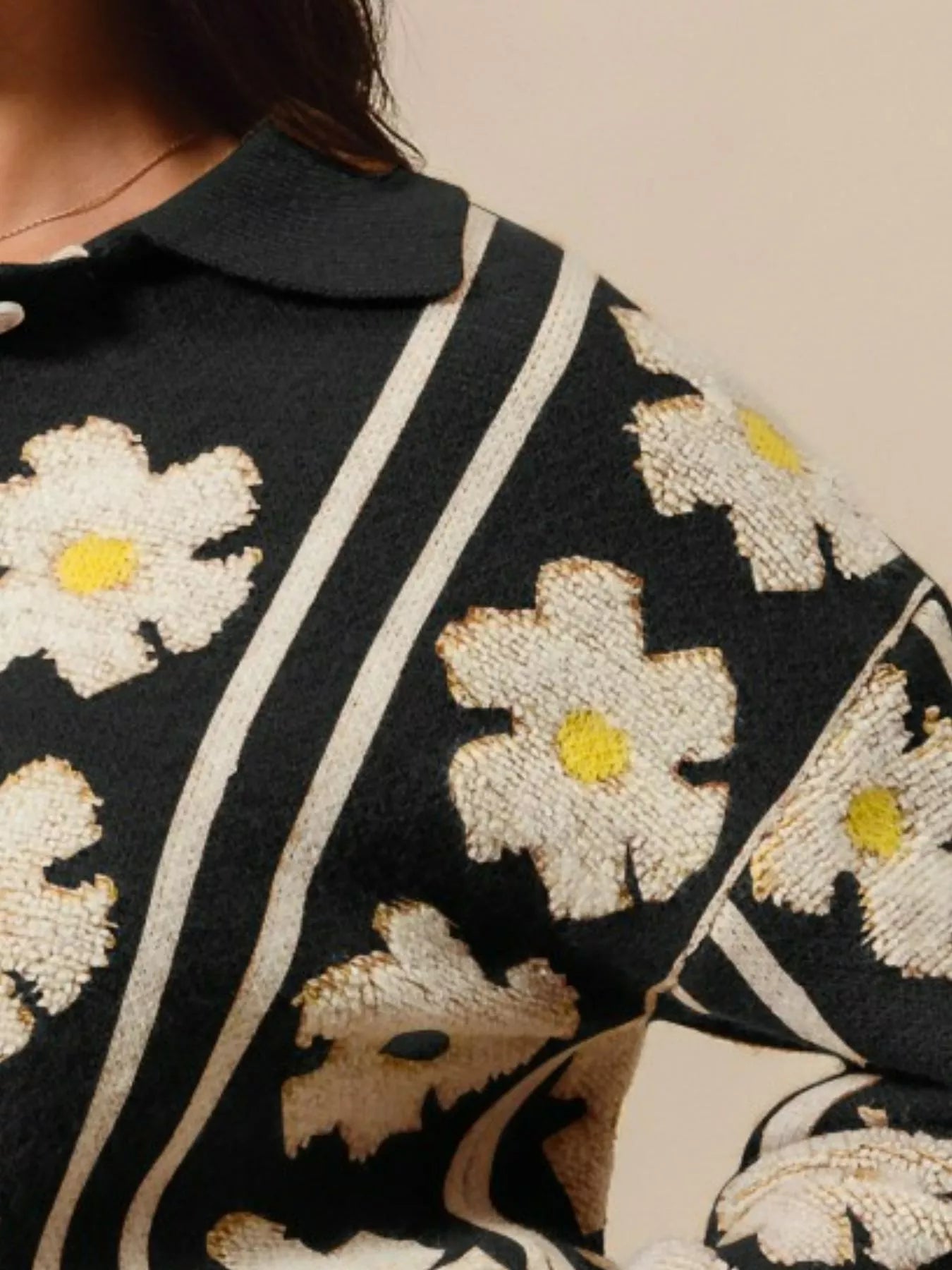 Floral Stripe Polo Collar Sweater at In Style Chics Boutique 