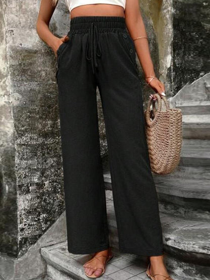 Tied High Waist Wide Leg Pants with Pockets - In Style Chics Boutique LLC