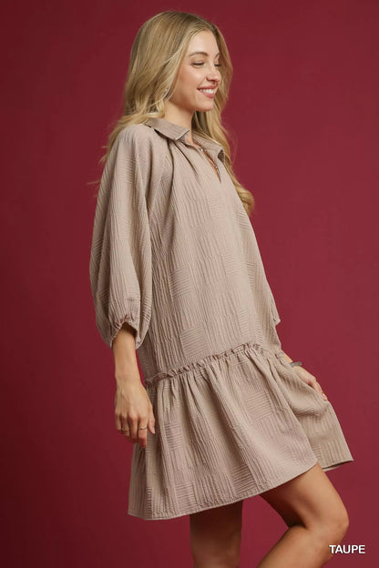 V-Neck Tiered Mini Dress in Taupe