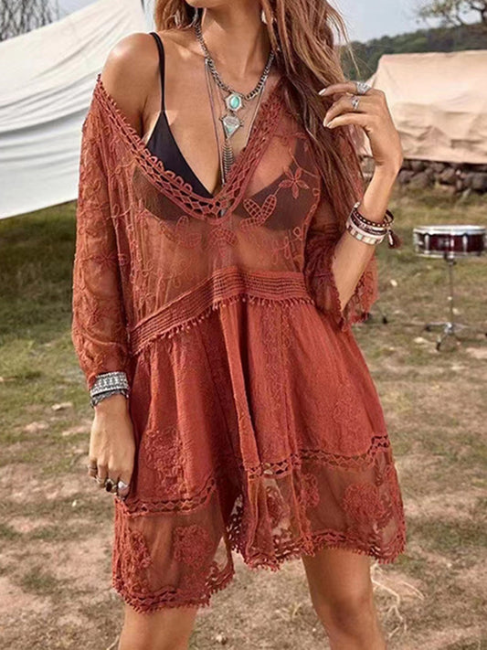 Lace Detail Plunge Cover-Up Dress More Colors! - In Style Chics Boutique LLC