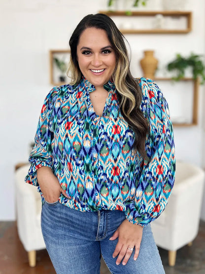 Printed Balloon Sleeve Blouse 💙 Shop Deals at In Style Chics Boutique 