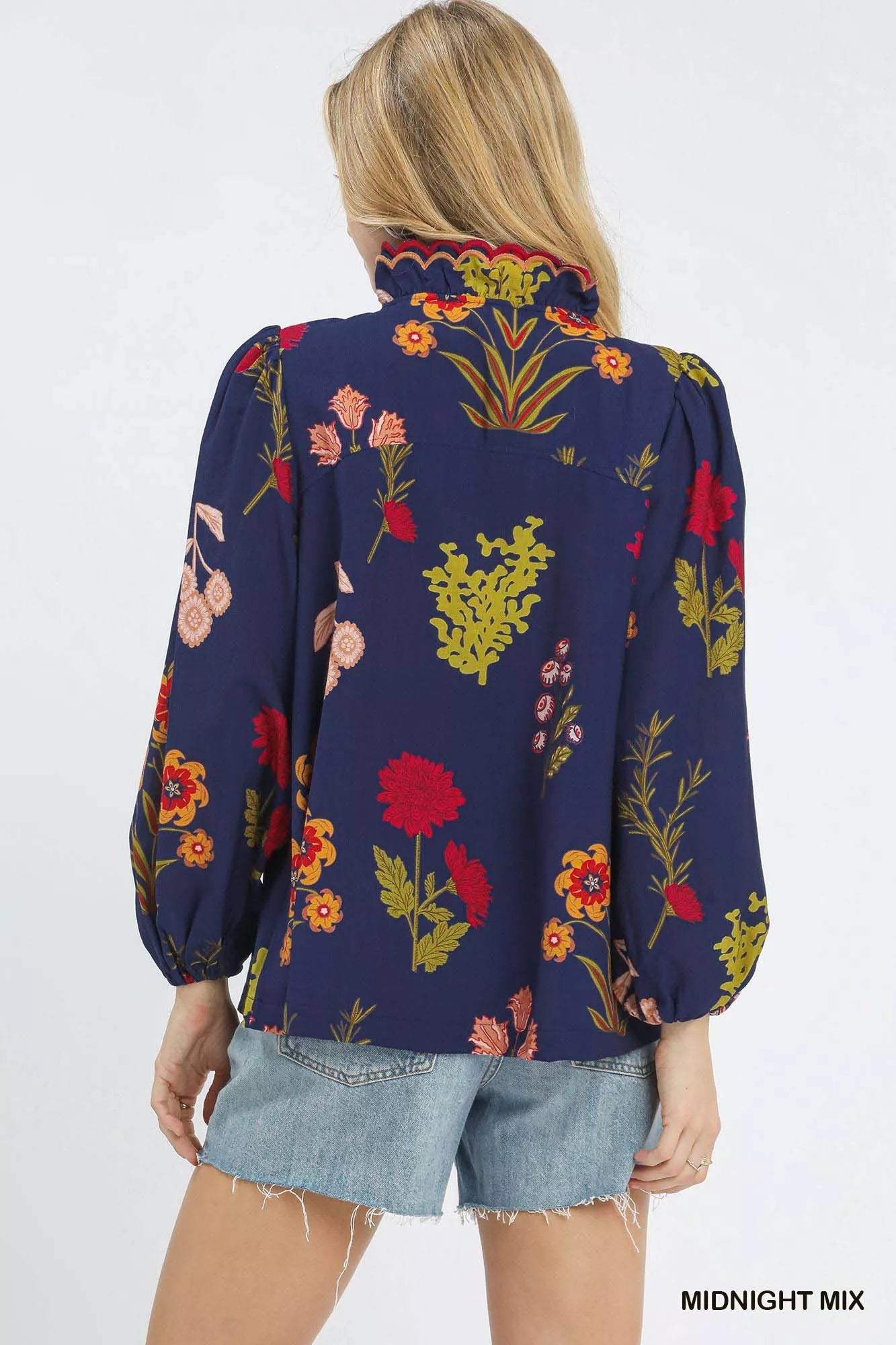 Flower Print Blouse with Scalloped Neckline at In Style Chics Boutique 