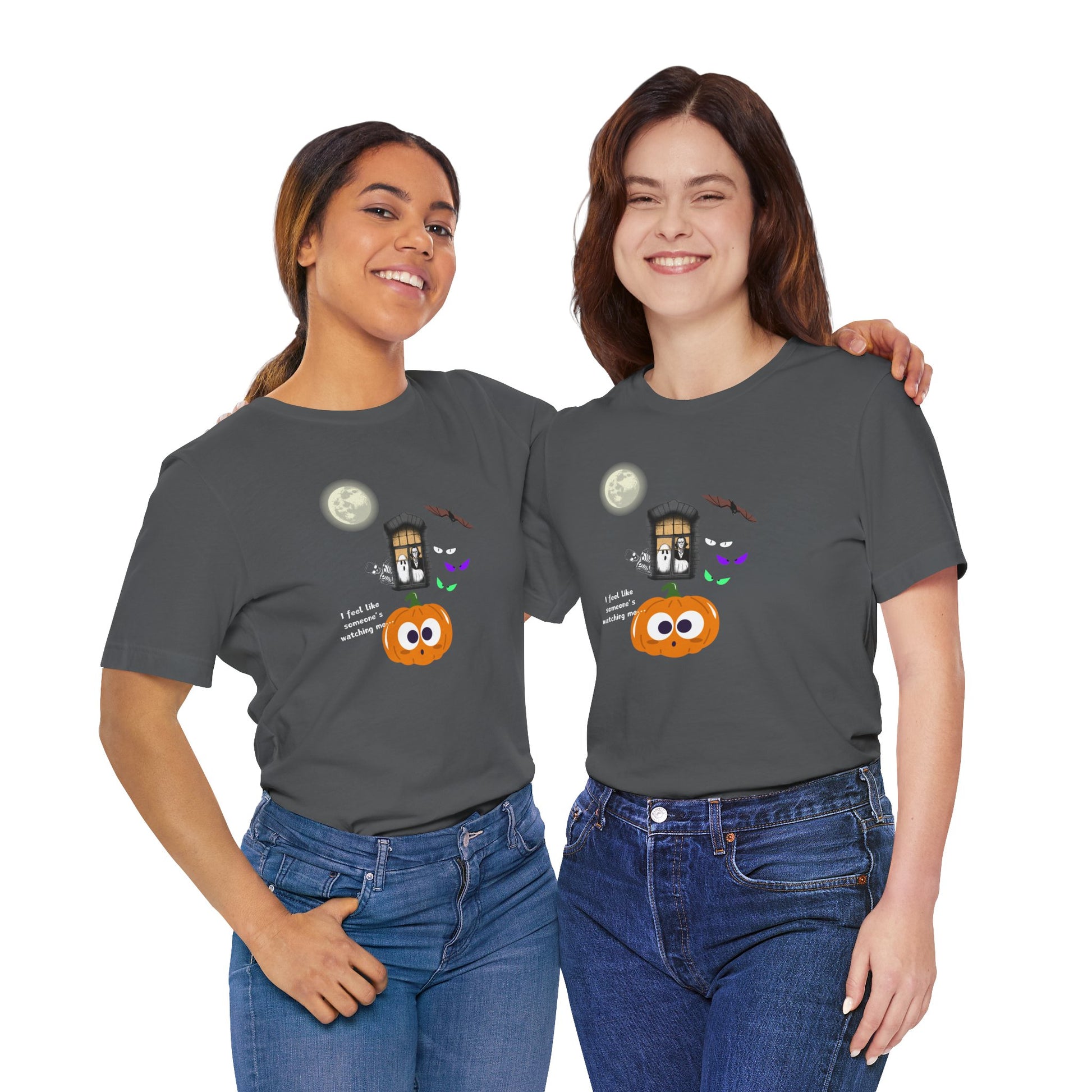 Funny Halloween Tee - "I Feel Like Someone's Watching Me..." With ghost, moon, pumpkin at In Style Chics Boutique by Obsession Expressions