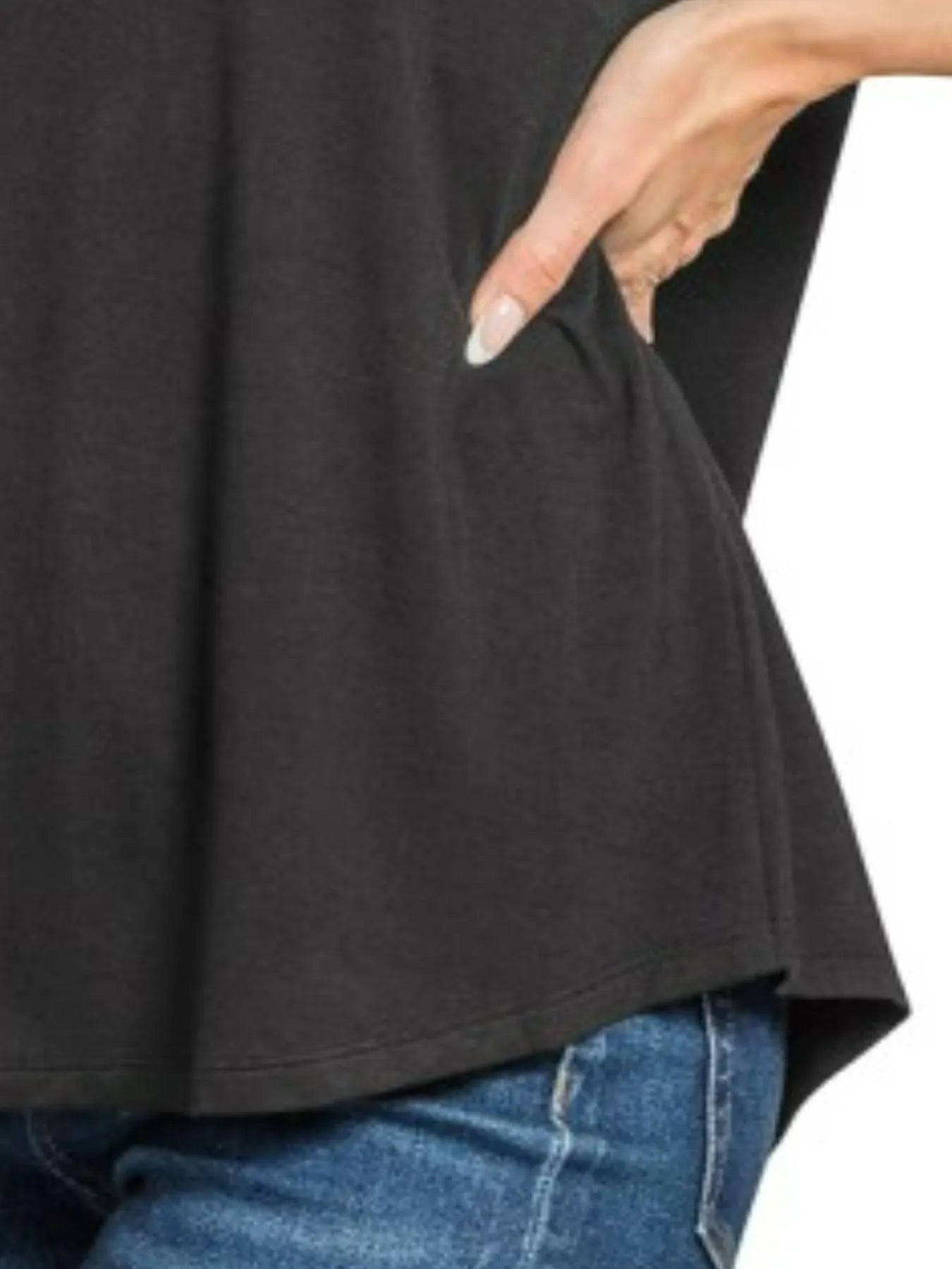 Short Sleeve Black T-Shirt Flowy Round Hem at In Style Chics Boutique 