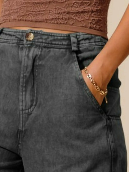 Mineral Washed Mid Rise Barrel Shape Pants at In Style Chics Boutique 