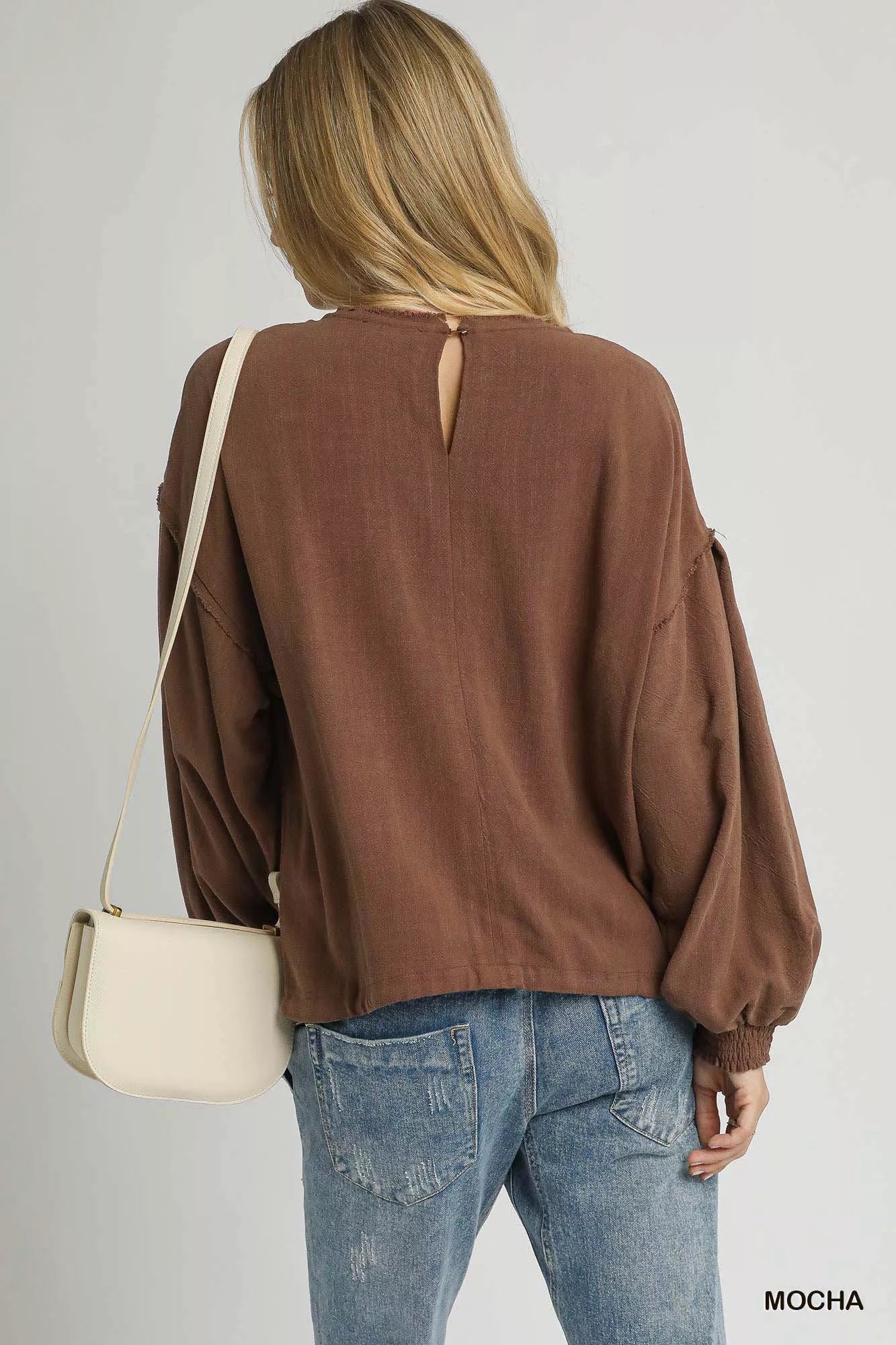 Linen Long Sleeve Top with Drawstring Shop for Fall Fashion at In Style Chics Boutique 