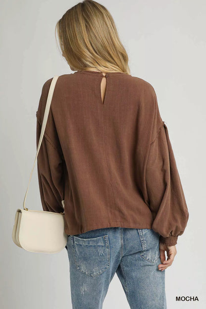 Linen Long Sleeve Top with Drawstring Shop for Fall Fashion at In Style Chics Boutique 