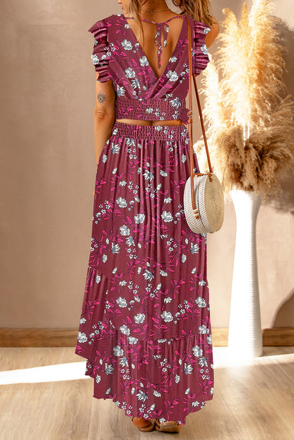 Printed Tie Back Cropped Top and Maxi Skirt Set - More Options! - In Style Chics Boutique LLC