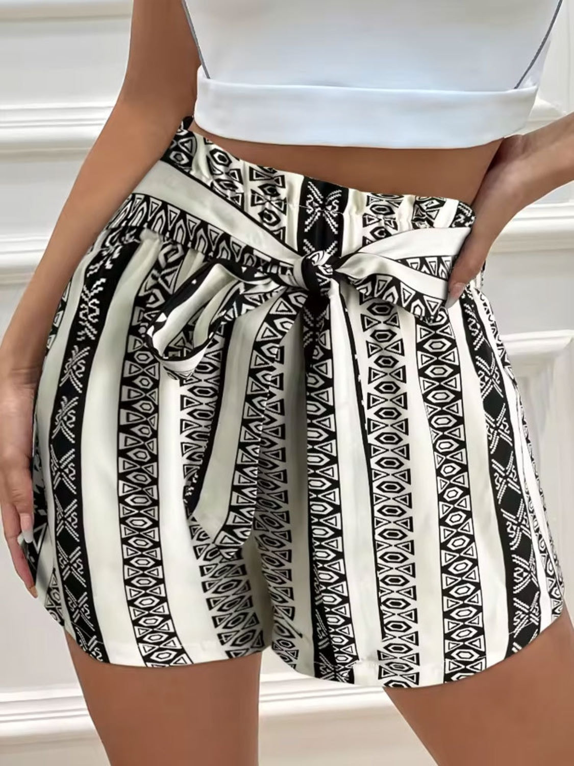 Tied Geometric Shorts - In Style Chics Boutique LLC