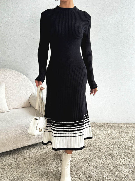 Contrast Mock Neck Long Sleeve Sweater Dress - In Style Chics Boutique LLC