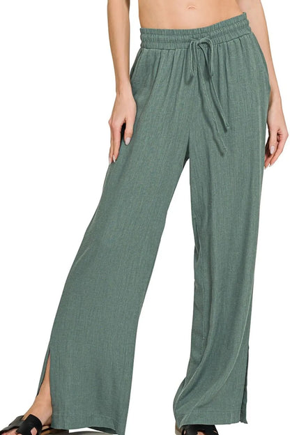 Linen Drawstring Wide Leg Pants - In Style Chics Boutique 