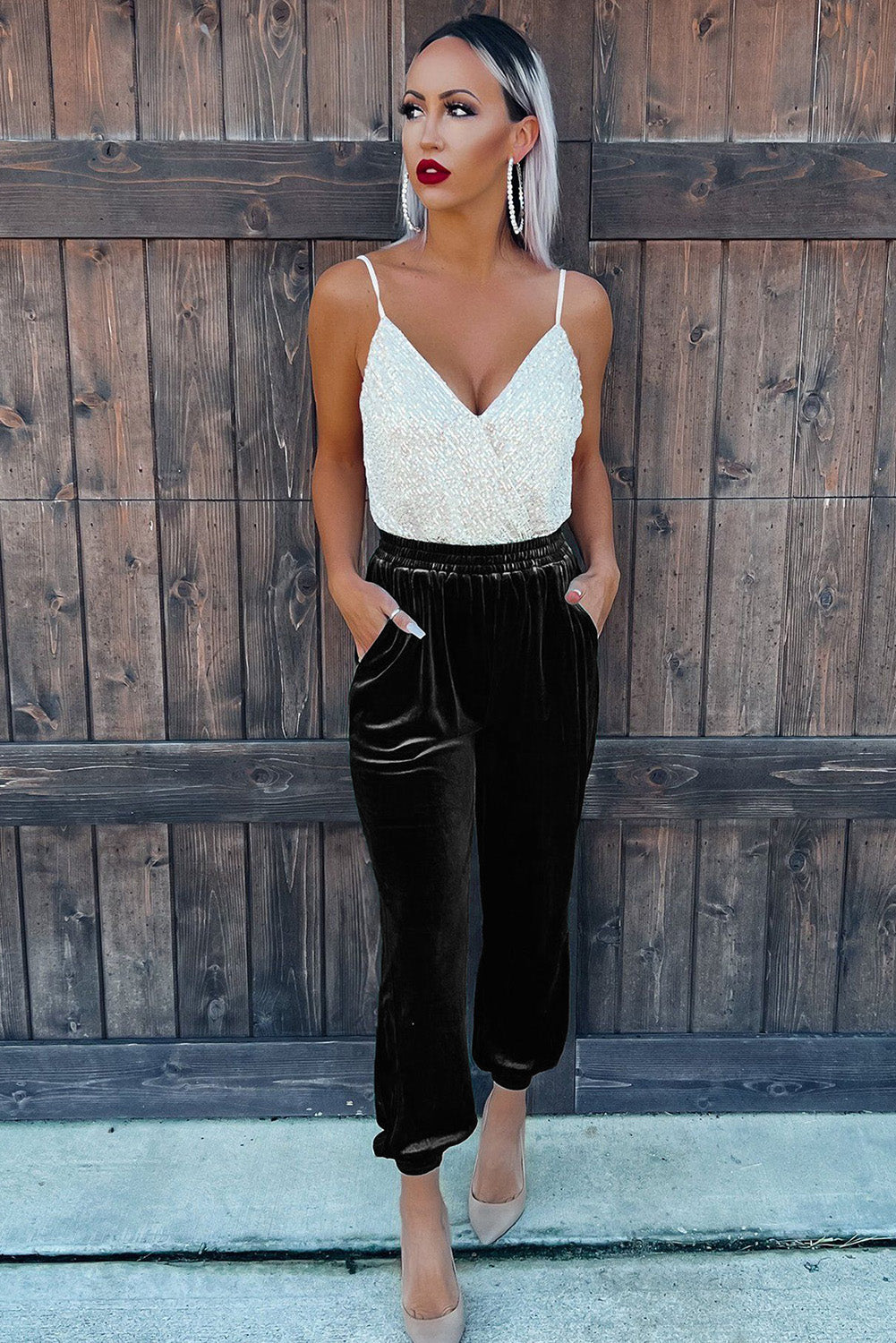 Black Vintage Pocket Velvet Jogger Pants 🖤 at In Style Chics Boutique 