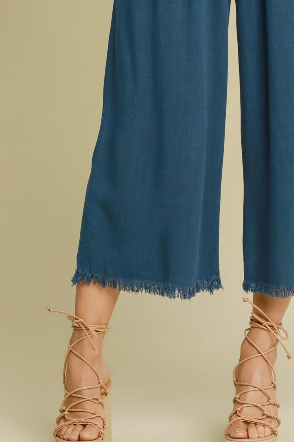 Linen Blend Elastic Waistband Wide Leg Pants - In Style Chics Boutique Online Women's Juniors Plus Size Apparel 