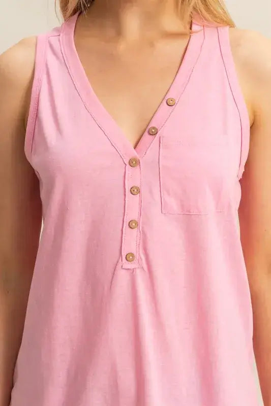 Slub Knit Half Button Sleeveless Top - In Style Chics Boutique Online Clothing for Women and Juniors 