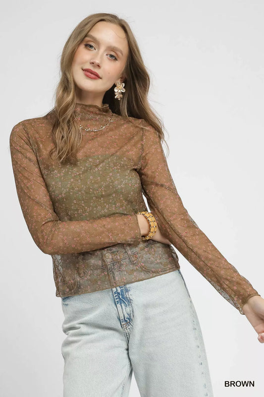 Nylon Lace Mesh Long Sleeve Top Shop Cute Fall Styles at In Style Chics Boutique 