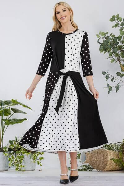 Polka Dot Front Tie Midi Dress - In Style Chics Boutique 