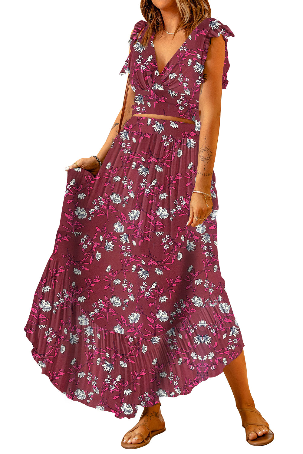 Printed Tie Back Cropped Top and Maxi Skirt Set - More Options! - In Style Chics Boutique LLC