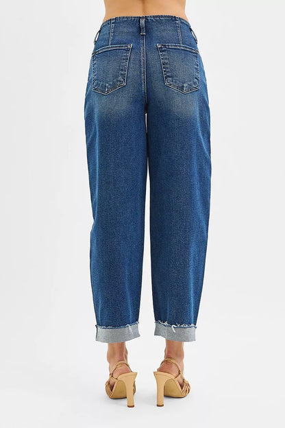 RISEN High Rise Fit Barrel Cuffed Jeans at In Style Chics Boutique 