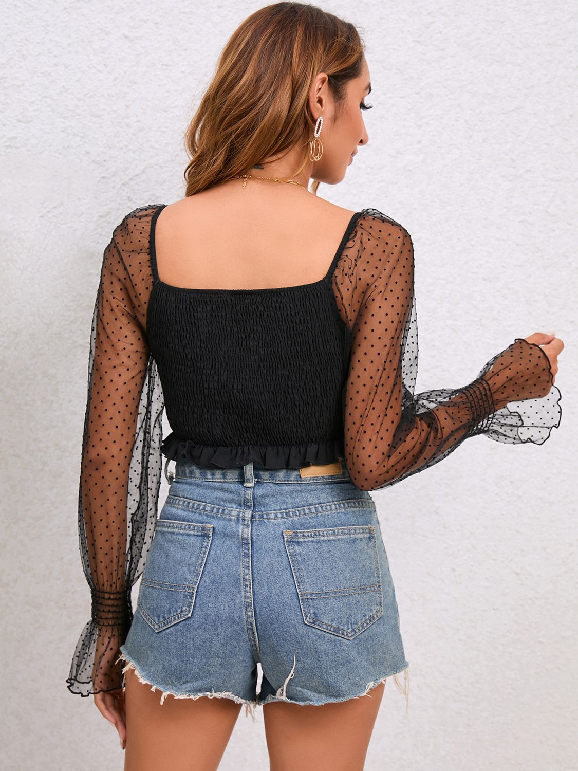 Drawstring Flounce Sleeve Cropped Top - In Style Chics Boutique LLC