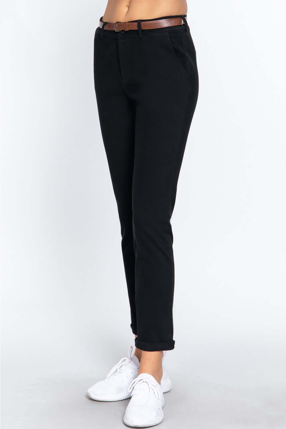 ACTIVE BASIC Cotton-Span Twill Straight Pants - In Style Chics Boutique LLC