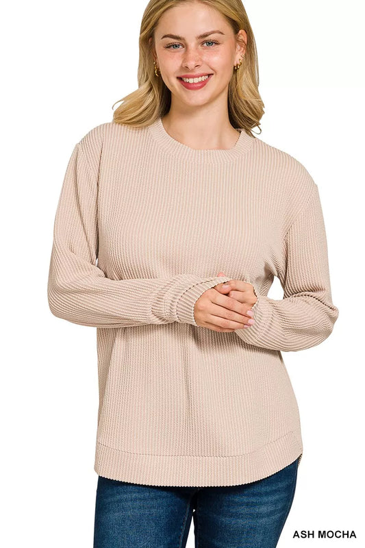 Long Sleeve Top, Raised Rib Round Neck  at In Style Chics Boutique Fall Everyday Essential 