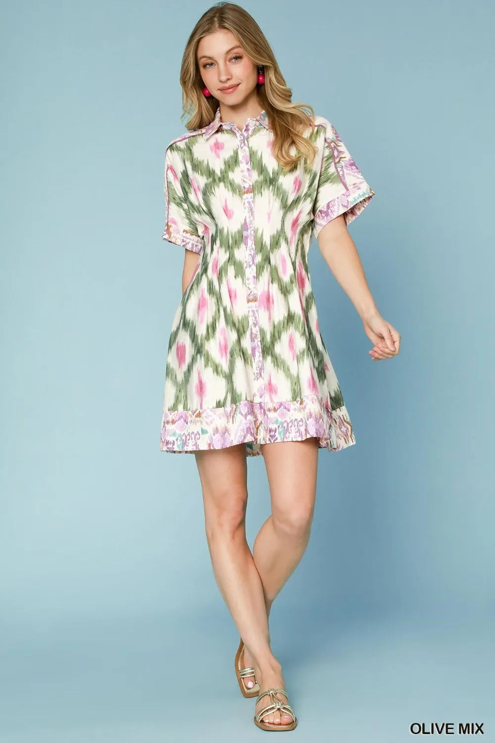 Ethnic Print Short Sleeve Mini Shirt Dress at In Style Chics Boutique