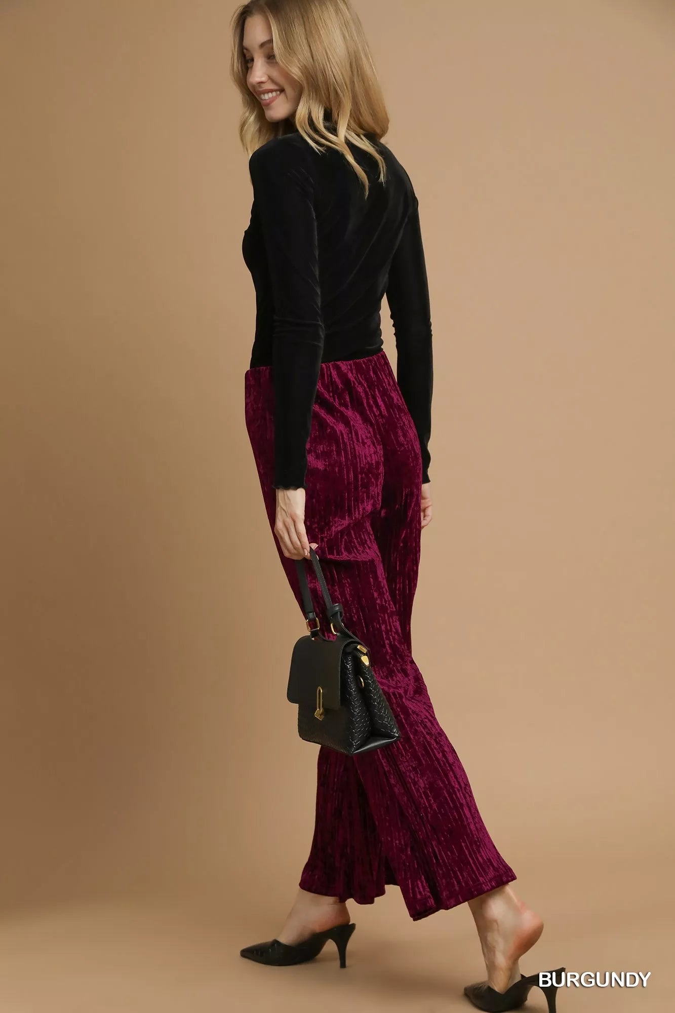 Velvet Wide Leg Flare Pants in Burgundy at In Style Chics Boutique Fall Fashion and Style 