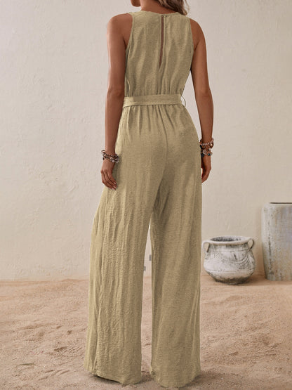 Tied Surplice Sleeveless Wide Leg Jumpsuit - In Style Chics Boutique LLC