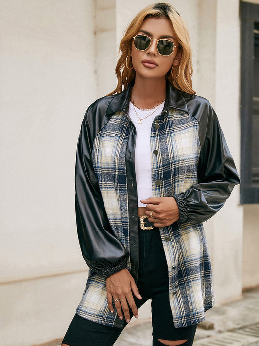 Plaid Button Down Raglan Sleeve Jacket - In Style Chics Boutique LLC