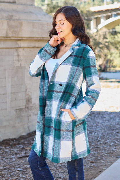 Double Take Full Size Plaid Button Up Lapel Collar Coat - In Style Chics Boutique LLC