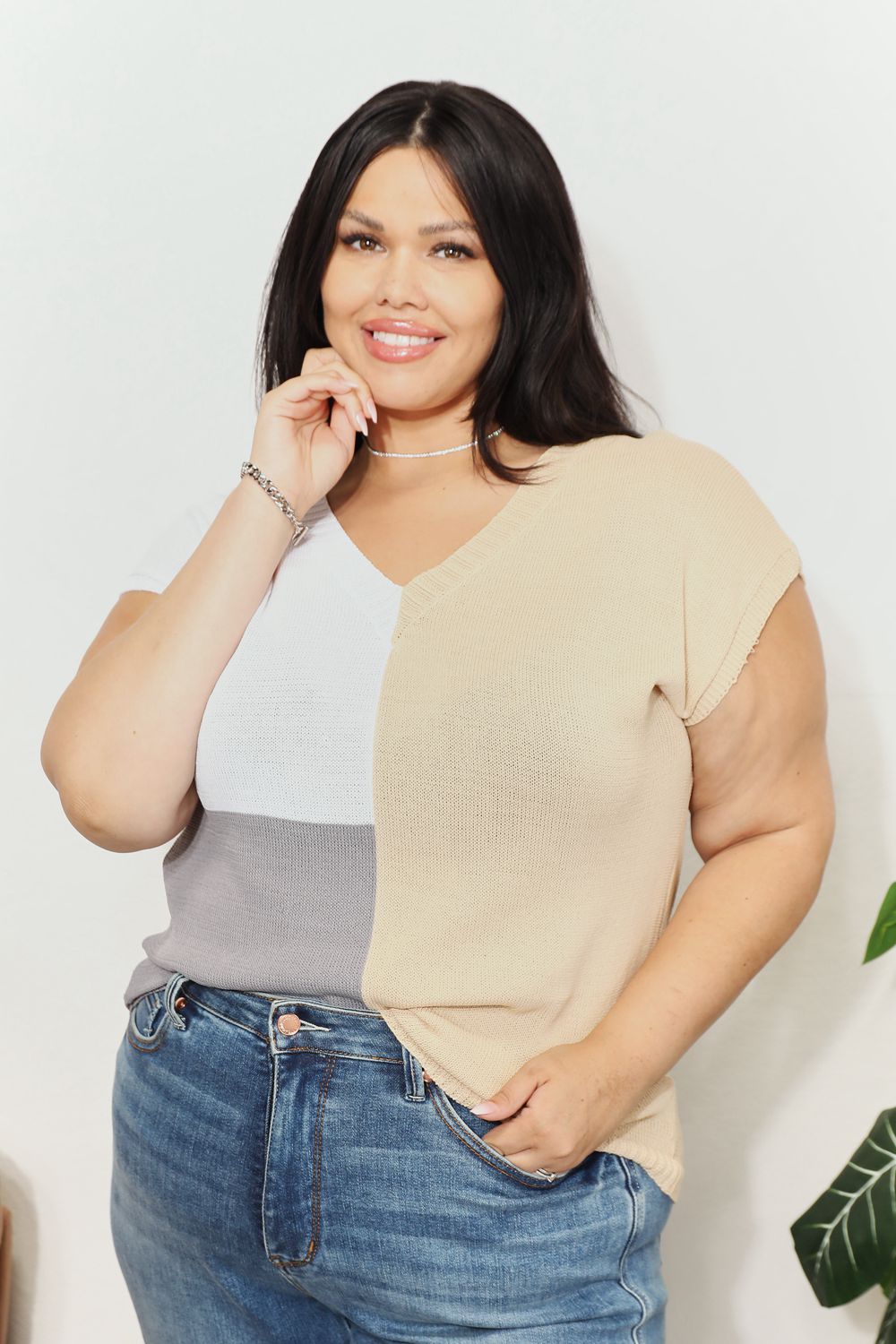 Color Block V-Neck Knit Top - In Style Chics Boutique 
