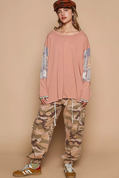 Round Neck Long Sleeve Roomy Fit Top with Stitch Detail at In Style Chics Boutique 